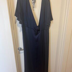 WHIMSY + ROE Navy Silk Long Wrap Dress